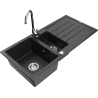 Mexen Andres granitový dřez 1,5-komorový s odkapávačem a kuchyňskou baterií Telma, černý/stříbrný - 6515-73-670200-00