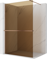 Mexen Kioto+ sprchová stěna s poličkou Walk-in 120 x 200 cm, bronzová 8 mm, kartáčovaná měď - 800-120-121-65-32