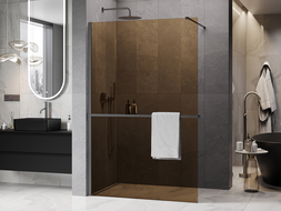 Mexen Kioto+ sprchová stěna s poličkou Walk-in 70 x 200 cm, bronz 8 mm, gun metal - 800-070-121-95-32