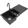 Mexen Andres granitový dřez 1,5-komorový s odkapávačem a kuchyňskou baterií Telma, černý/zlatý - 6515-75-670200-70