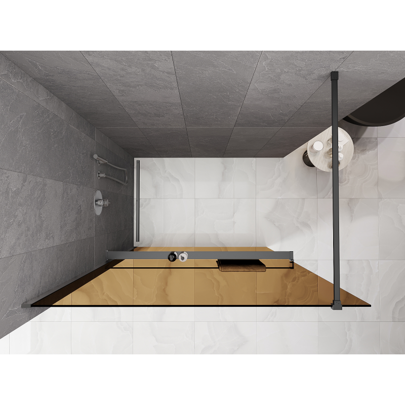 Mexen Kioto+ sprchová stěna s poličkou Walk-in 80 x 200 cm, bronz 8 mm, gun metal - 800-080-121-95-32