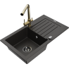 Mexen Pablo granitový dřez 1-komorový s odkapávačem a kuchyňskou baterií Duero, černý/zlatý metalik - 6510-75-671600-50-B