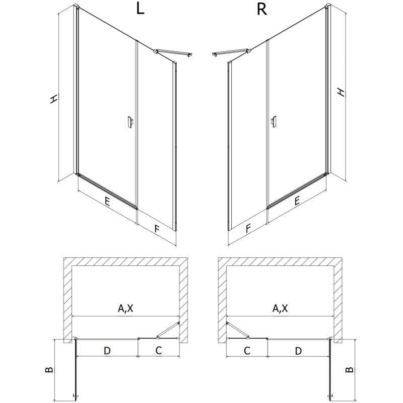 Mexen Mist-B sklopné sprchové dveře 105 cm, transparentní, kartáčovaný nikl - 8A2-105-001-97-00