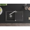 Mexen Pablo granitový dřez 1-komorový s odkapávačem a kuchyňskou baterií Duero, černý tečkovaný - 6510-76-671600-00