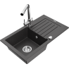 Mexen Pablo granitový dřez 1-komorový s odkapávačem a kuchyňskou baterií Duero, černý tečkovaný - 6510-76-671600-00