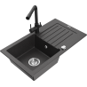 Mexen Pablo granitový dřez s 1 komorou, odkapávačem a kuchyňskou baterií Duero, černý krupicový - 6510-76-671600-70