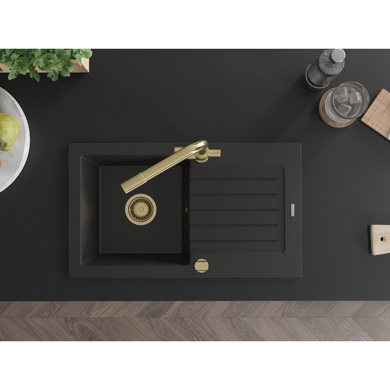 Mexen Pablo granitový dřez s odkapávačem a kuchyňskou baterií Duero, černý - 6510-77-671600-50