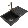 Mexen Pablo žulový kuchyňský dřez s jednou komorou a odkapávačem a kuchyňskou baterií Duero, černý - 6510-77-671600-50-B