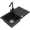 Mexen Pablo jednokomorový granitový dřez s odkapávačem a kuchyňskou baterií Duero, černý - 6510-77-671600-70