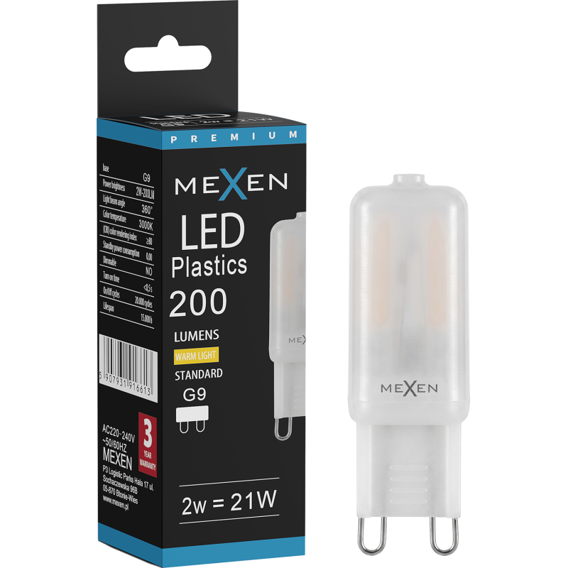 Mexen Aura Žárovka LED G9, 2W, Teplá - 3000K, 200 lm - L120-G9-0230-01