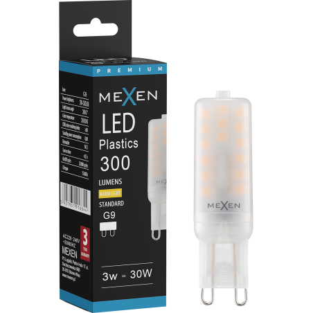 Mexen Aura LED žárovka G9, 3W, Teplá - 3000K, 300 lm - L120-G9-0330-01