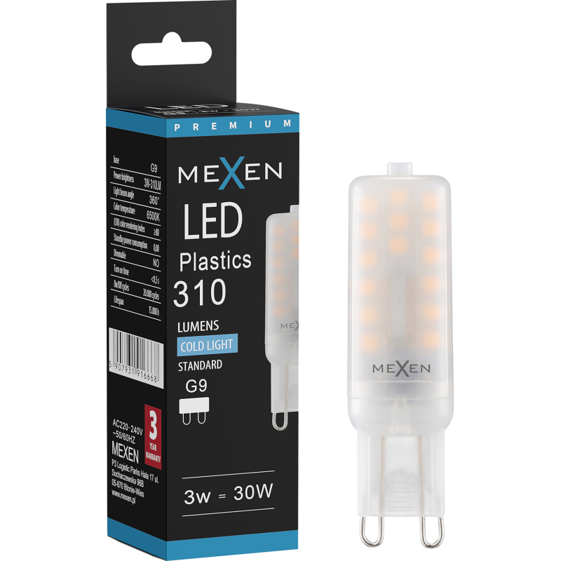 Mexen Aura LED žárovka G9, 3W, Studená - 6500K, 310 lm - L120-G9-0365-01