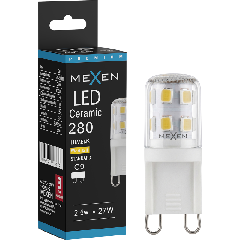 Mexen Aura Žárovka LED G9, 2,5W, Teplá - 3000K, 280 lm - L121-G9-0230-01