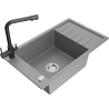 Mexen Elias granitový kuchyňský dřez 1-komorový s odkapávačem a kuchyňskou baterií Duero, šedý - 6511-71-671600-70