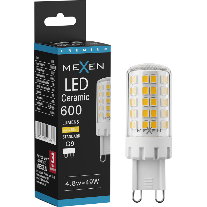 Mexen Aura LED žárovka G9, 4,8W, Teplá - 3000K, 600 lm - L121-G9-0530-01