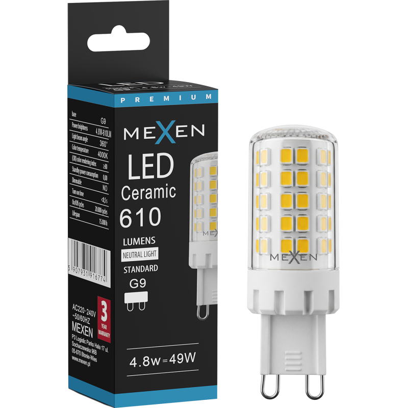 Mexen Aura LED žárovka G9, 4,8W, Neutrální - 4000K, 610 lm - L121-G9-0540-01