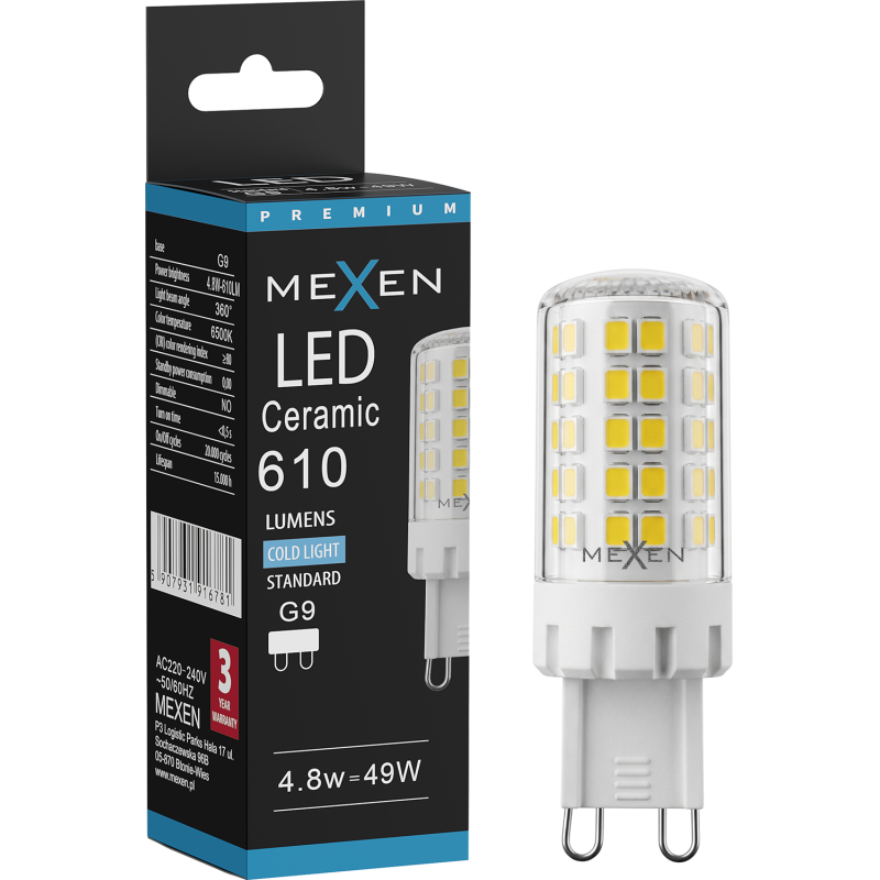 Mexen Aura LED žárovka G9, 4,8W, Studená - 6500K, 610 lm - L121-G9-0565-01