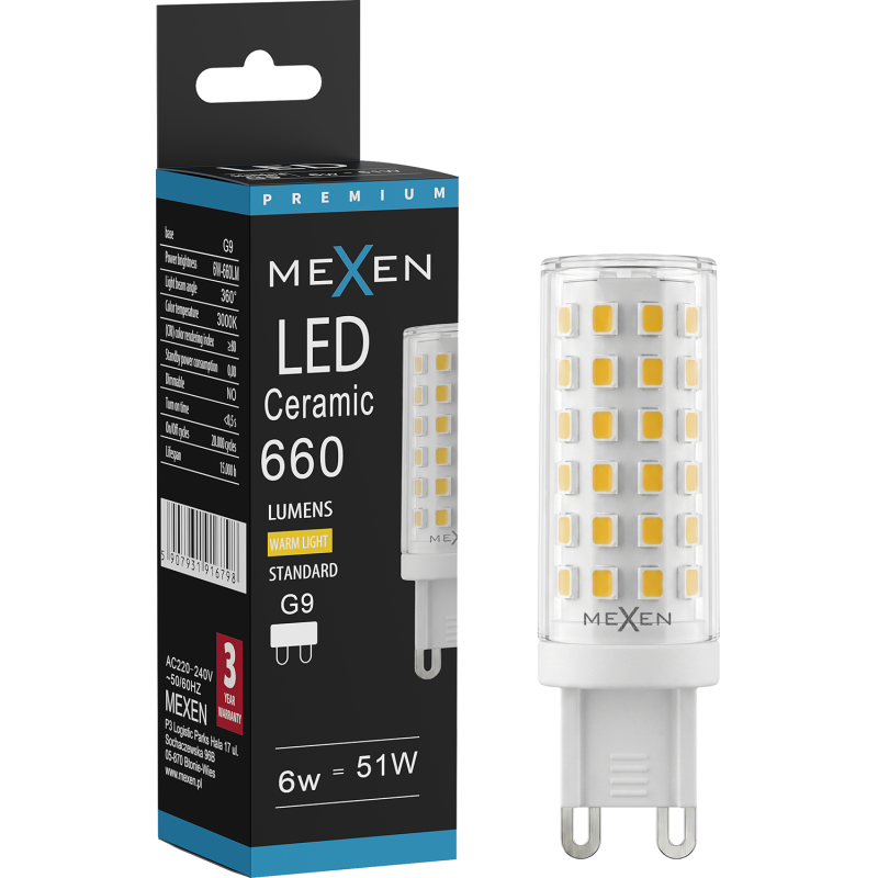 Mexen Aura LED žárovka G9, 6W, Teplá - 3000K, 660 lm - L121-G9-0630-01