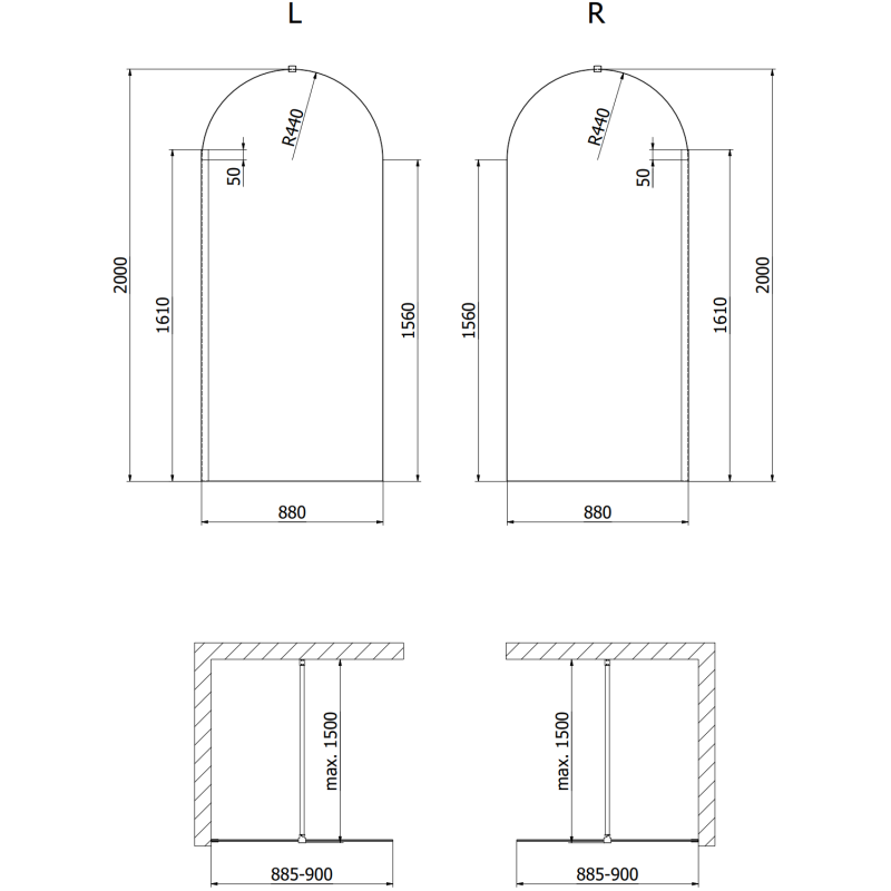 Mexen Kioto-Q sprchová zástěna Walk-in 90 x 200 cm, transparentní 8 mm, bílá - 800-090-101-20-00-Q