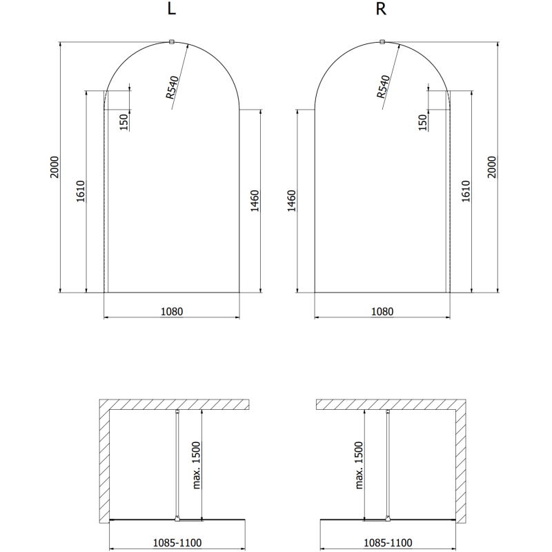 Mexen Kioto-Q sprchová stěna Walk-in 110 x 200 cm, transparentní 8 mm, bílá - 800-110-101-20-00-Q