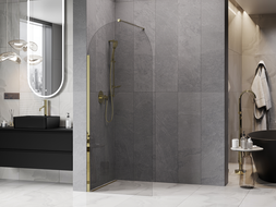 Mexen Kioto-Q sprchová stěna Walk-in 80 x 200 cm, transparentní 8 mm, zlatá - 800-080-101-50-00-Q