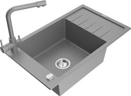 Mexen Elias granitový dřez 1-komorový s odkapávačem a kuchyňskou baterií Duero, šedý - 6511-71-671600-71