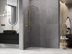 Mexen Kioto-Q sprchová stěna Walk-in 90 x 200 cm, transparentní 8 mm, zlatá kartáčovaná - 800-090-101-55-00-Q