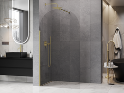Mexen Kioto-Q sprchová stěna Walk-in 100 x 200 cm, transparentní 8 mm, zlatá kartáčovaná - 800-100-101-55-00-Q