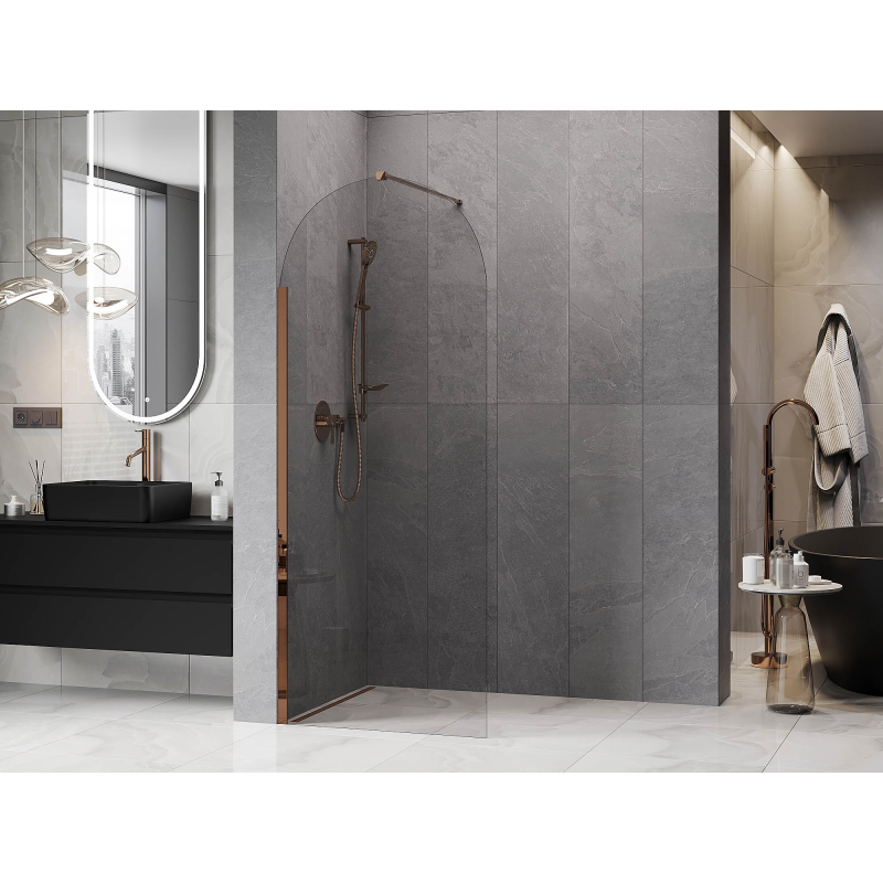Mexen Kioto-Q sprchová stěna Walk-in 80 x 200 cm, transparentní 8 mm, růžové zlato - 800-080-101-60-00-Q