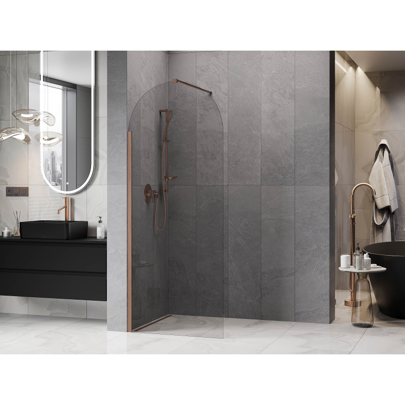Mexen Kioto-Q Sprchová stěna Walk-in 80 x 200 cm, průhledná 8 mm, kartáčovaná měď - 800-080-101-65-00-Q