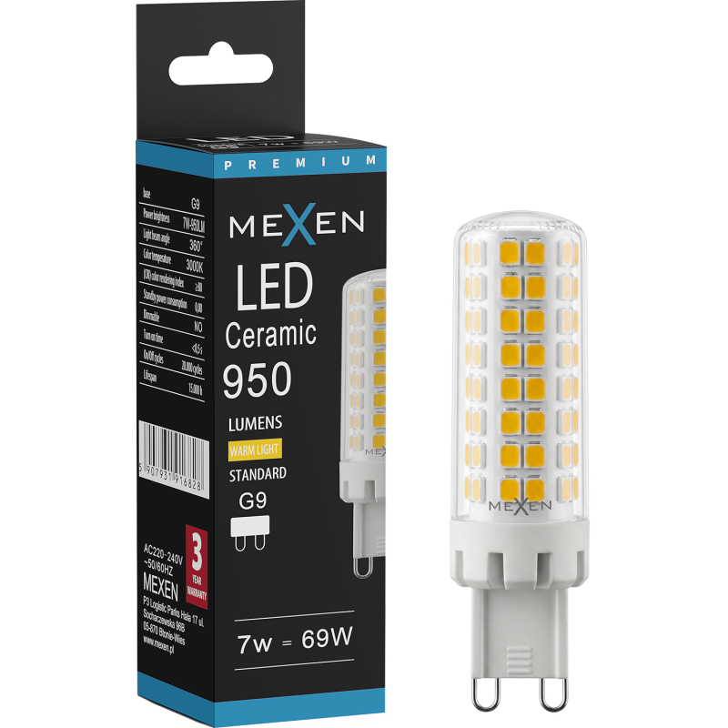 Mexen Aura LED žárovka G9, 7W, Teplá - 3000K, 950 lm - L121-G9-0730-01