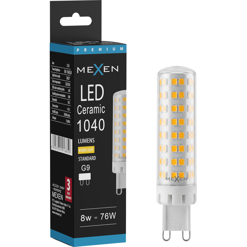 Mexen Aura LED žárovka G9, 8W, Teplá - 3000K, 1040 lm - L121-G9-0830-01