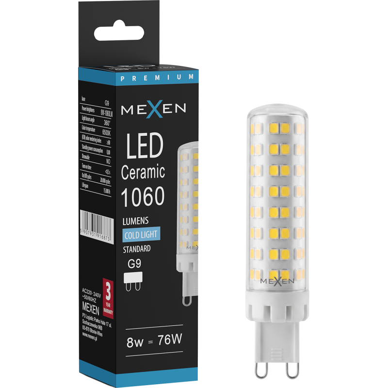 Mexen Aura LED žárovka G9, 8W, Studená - 6500K, 1060 lm - L121-G9-0865-01