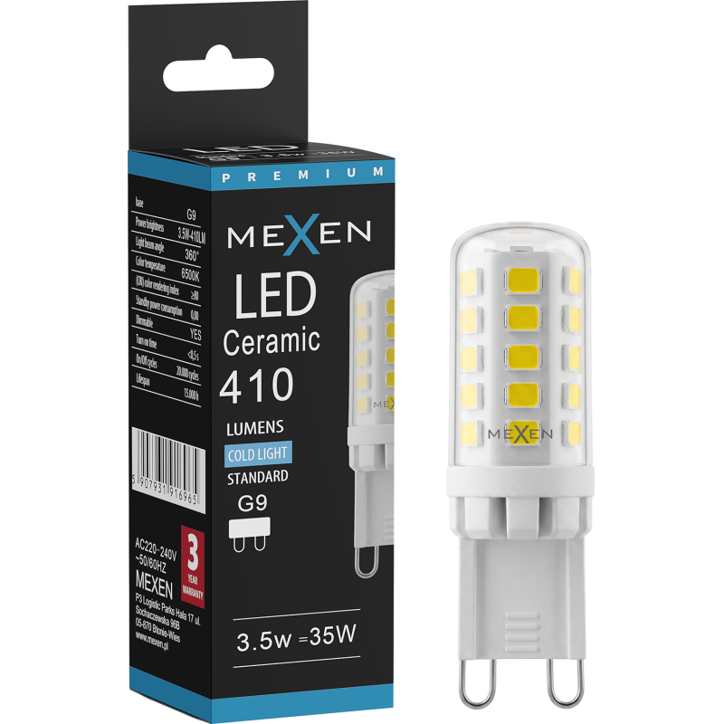 Mexen Aura Stmívatelná LED žárovka G9, 3,5W, Studená - 6500K, 410 lm - L122-G9-0365-01