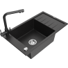Mexen Elias granitový dřez 1-komorový s odkapávačem a kuchyňskou baterií Duero, černý/stříbrný metalik - 6511-73-671600-70