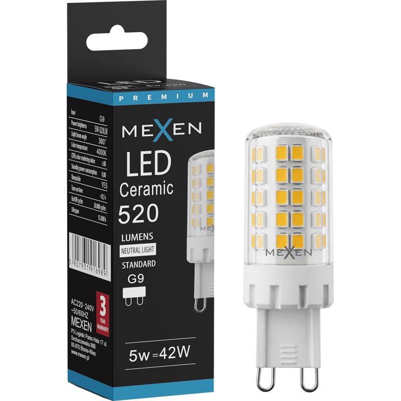 Mexen Aura LED žárovka stmívatelná G9, 5W, Neutrální - 4000K, 520 lm - L122-G9-0540-01