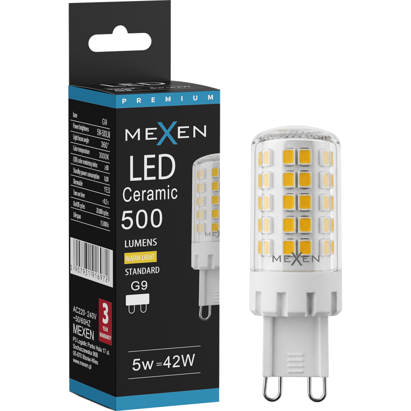 Mexen Aura Stmívatelná LED žárovka G9, 5W, Studená - 6500K, 520 lm - L122-G9-0565-01