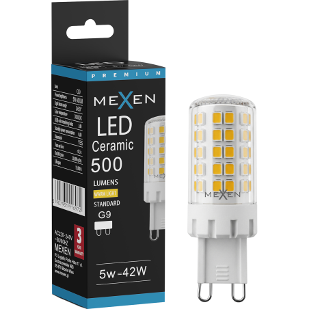 Mexen Aura Stmívatelná LED žárovka G9, 5W, Studená - 6500K, 520 lm - L122-G9-0565-01