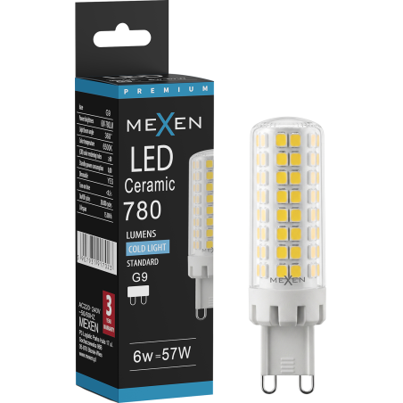 Mexen Aura Stmívatelná LED žárovka G9, 6W, Studená - 6500K, 780 lm - L122-G9-0665-01