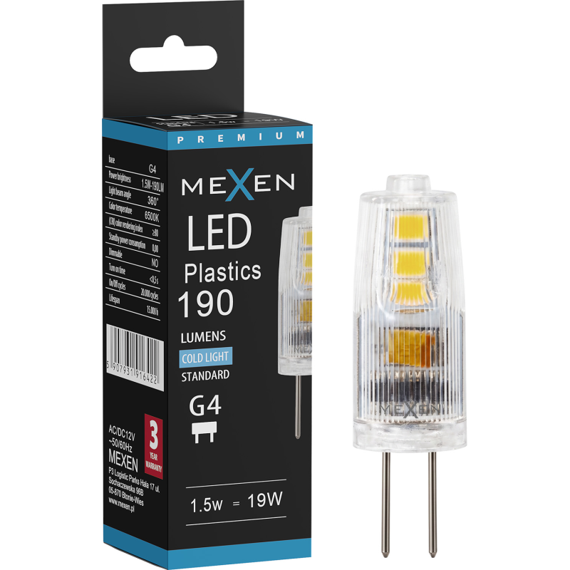 Mexen Oris LED žárovka G4, 1,5 W, Studená - 6500K, 190 lm - L115-G4-0165-01