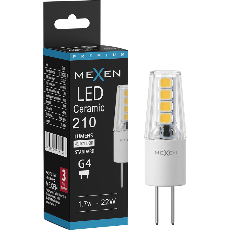 Mexen Oris LED žárovka G4, 1,7W, Neutrální - 4000K, 210 lm - L115-G4-0140-02