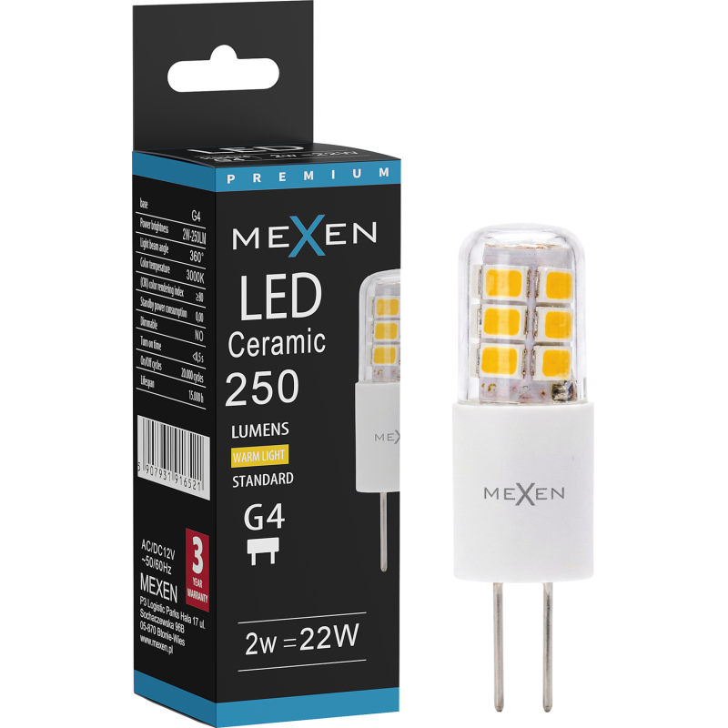 Mexen Oris Žárovka LED G4, 2W, Teplá - 3000K, 250 lm - L115-G4-0230-02