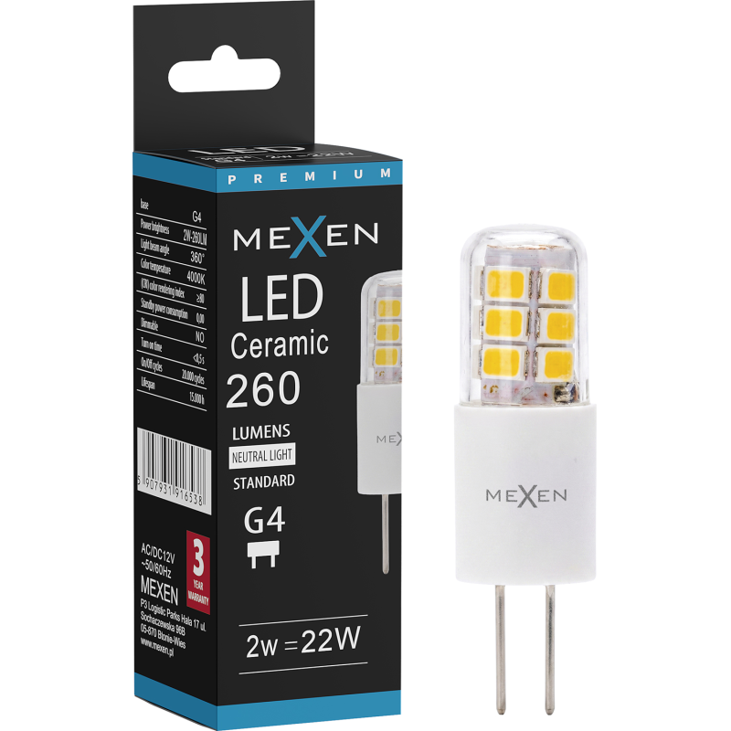Mexen Oris LED žárovka G4, 2W, Neutrální - 4000K, 260 lm - L115-G4-0240-02