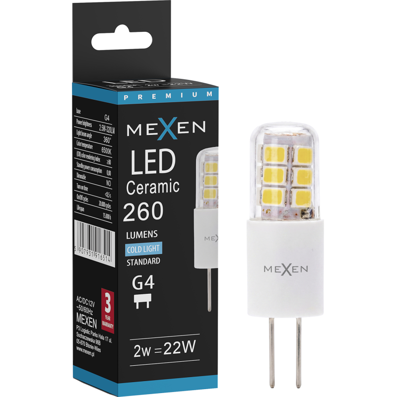 Mexen Oris LED žárovka G4, 2W, Studená - 6500K, 260 lm - L115-G4-0265-02