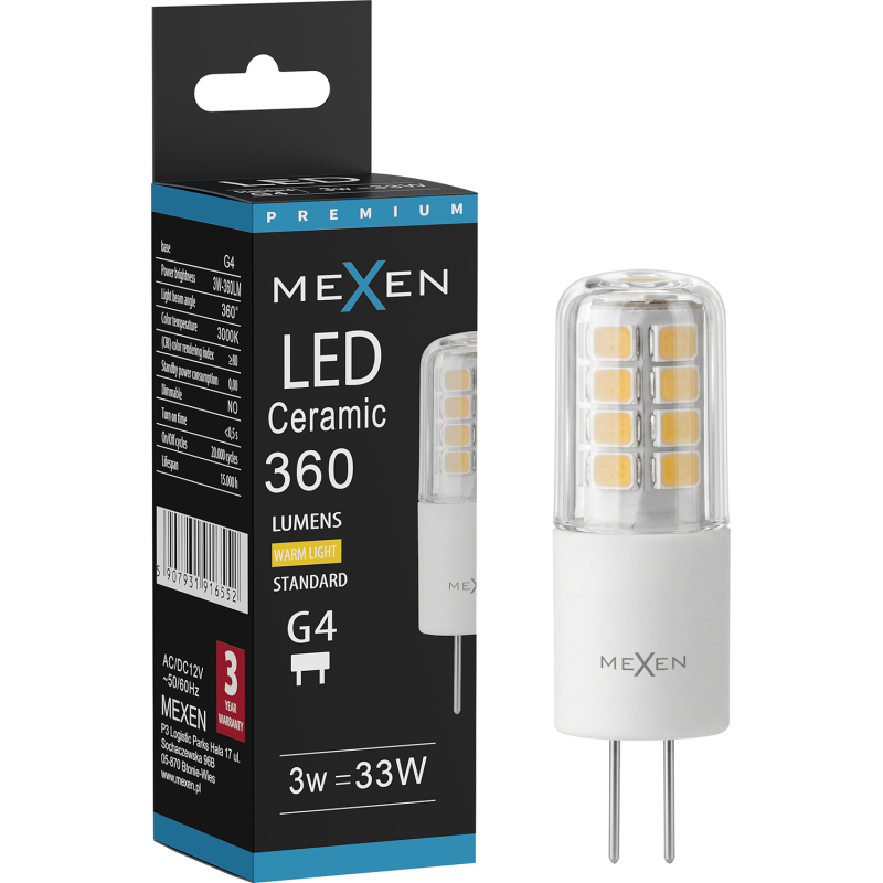 Mexen Oris LED žárovka G4, 3W, Teplá - 3000K, 360 lm - L115-G4-0330-01