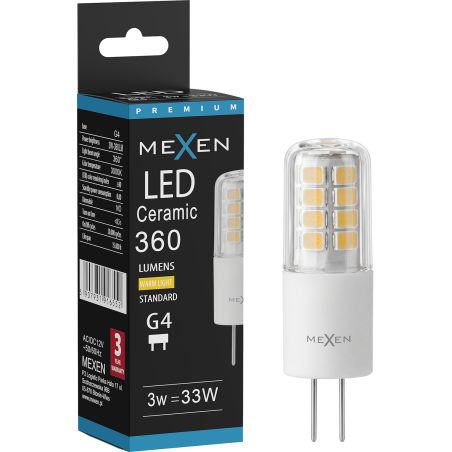 Mexen Oris LED žárovka G4, 3W, Teplá - 3000K, 360 lm - L115-G4-0330-01