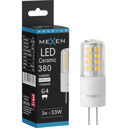 Mexen Oris LED žárovka G4, 3W, Neutrální - 4000K, 380 lm - L115-G4-0340-01