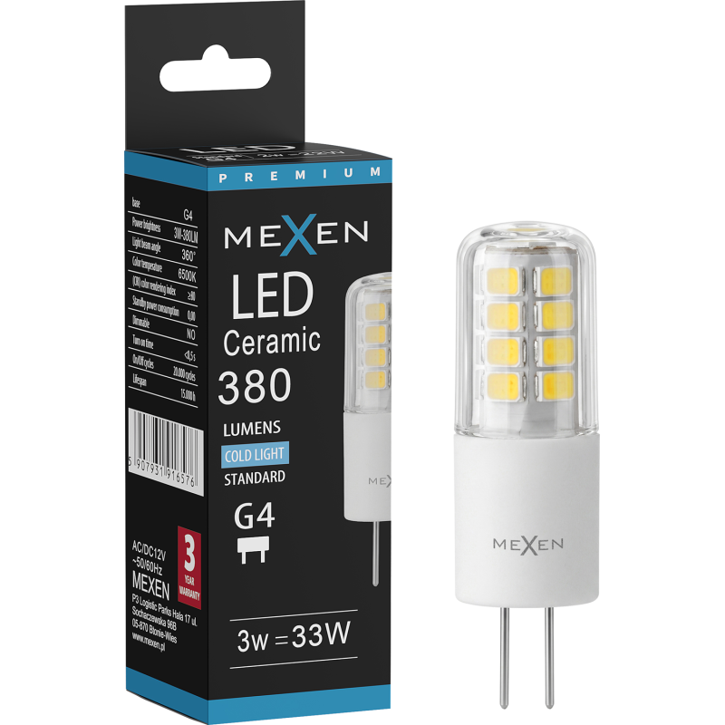 Mexen Oris LED žárovka G4, 3W, Studená - 6500K, 380 lm - L115-G4-0365-01