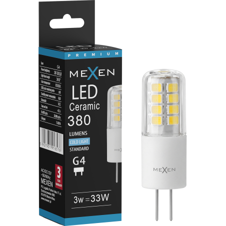 Mexen Oris LED žárovka G4, 3W, Studená - 6500K, 380 lm - L115-G4-0365-01