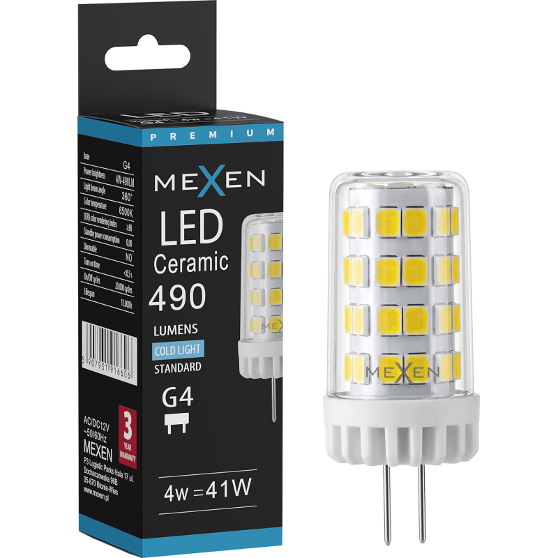 Mexen Oris LED žárovka G4, 4W, Studená - 6500K, 490 lm - L115-G4-0465-01